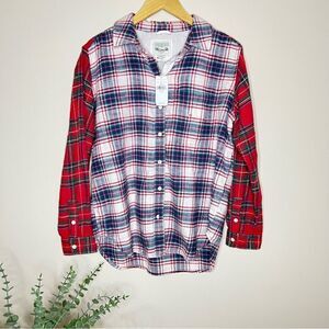 NWT American Eagle Soft‎ Patchwork Flannel Button Up Shirt Size XS 90s Y2k